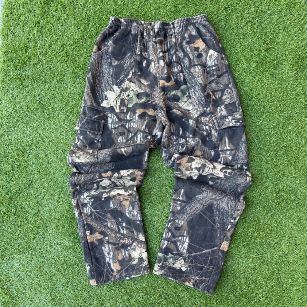 Vtg Jerzees Outdoors Mens Large Camo Sweatpants‎ Cargo Pockets Trebark Bigwoods
